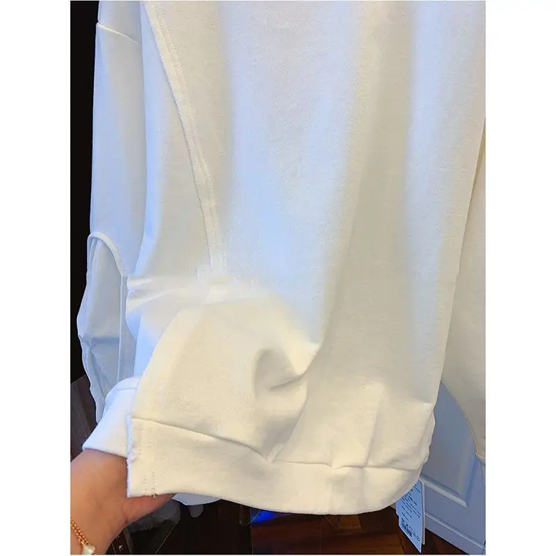 Spring Autumn New Solid Color Round Neck Long Sleeve Sweatshirts Women Fashion Casual Loose Pullovers Cotton Elegant Chic Tops