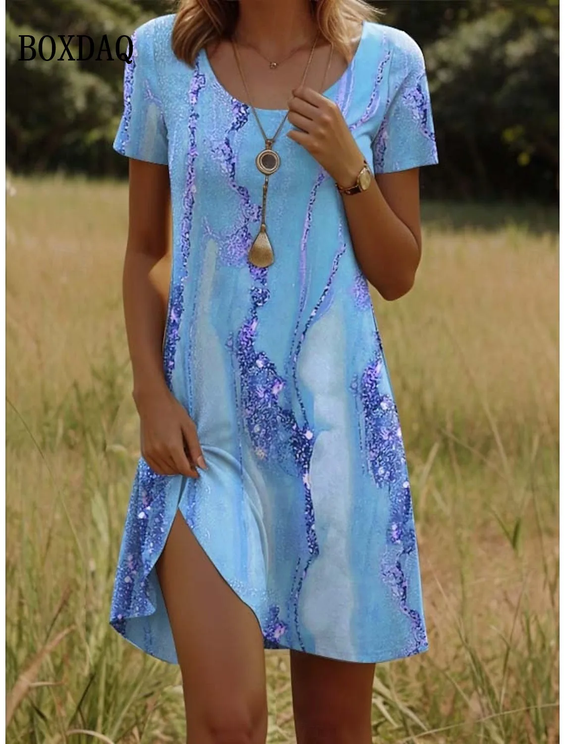 

2025 Women's Dresses Summer Fashion Abstract Tie Dye Printing Dress Elegant Casual O-Neck Short Sleeve Loose Plus Size Dress 9XL
