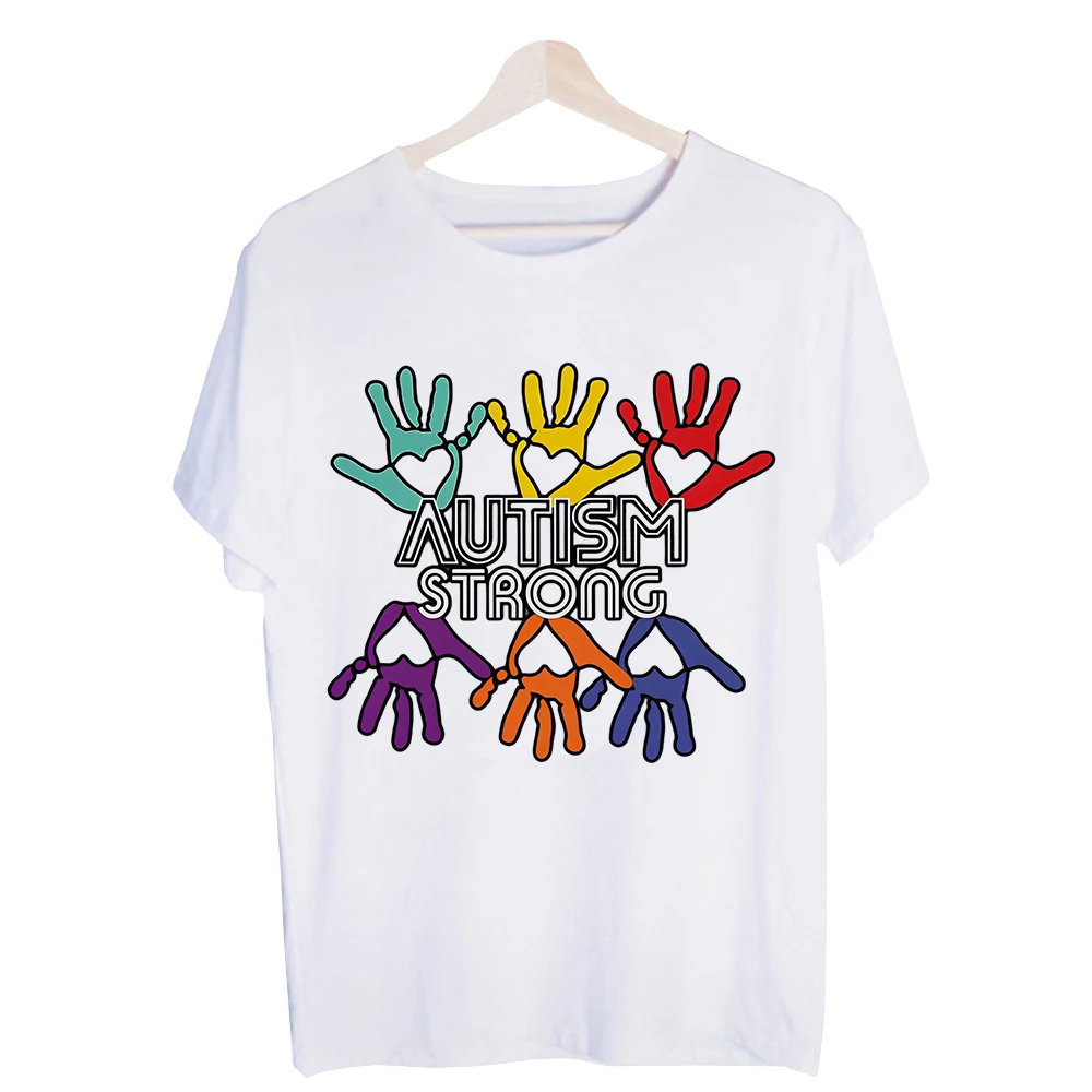 Men's Autism Awareness Rainbow Hands Graphic Tee, Short Sleeve Crew Neck T-Shirt for Casual Daily Wear and Awareness Events