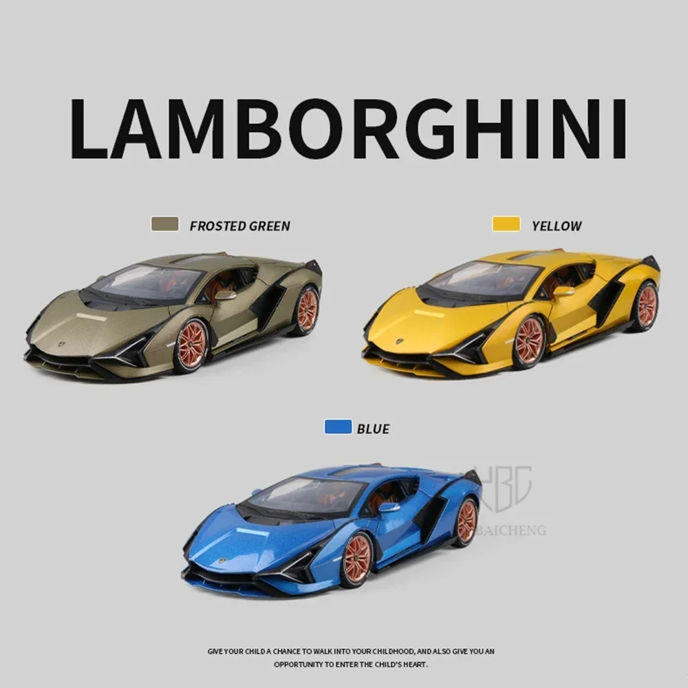 Lamborghini SIAN FKP37 modelo de carro para crianças, Alloy Diecast, Supercar, Alta Simulação, 4 Portas Abertas Coleções, Brinquedo para meninos, 1:18