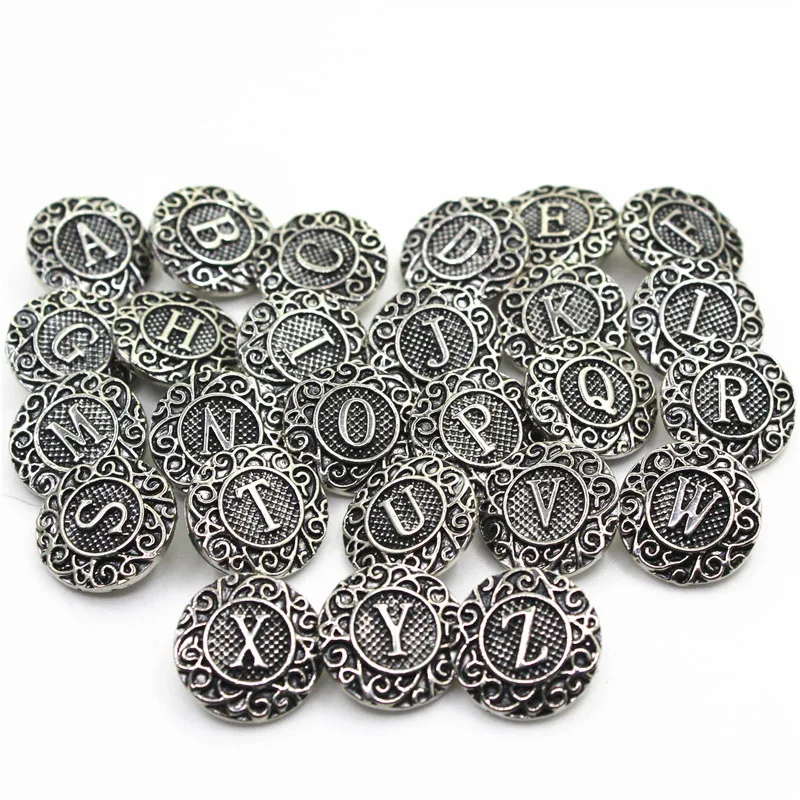 Hot Selling 26pcs 18mm Initial A-Z Alphabet Letter Snap Button DIY Jewelry Interchangeable Bracelet&Bangles