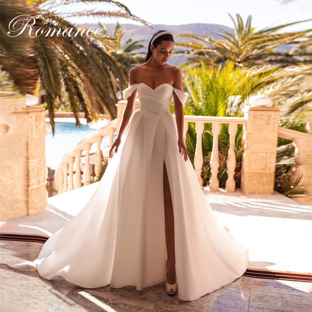 

Elegant Pleat Off The Shoulder Sweetheart A-Line Wedding Dress High Side Slit Criss-Cross Backless Vestidos De Novia Customized