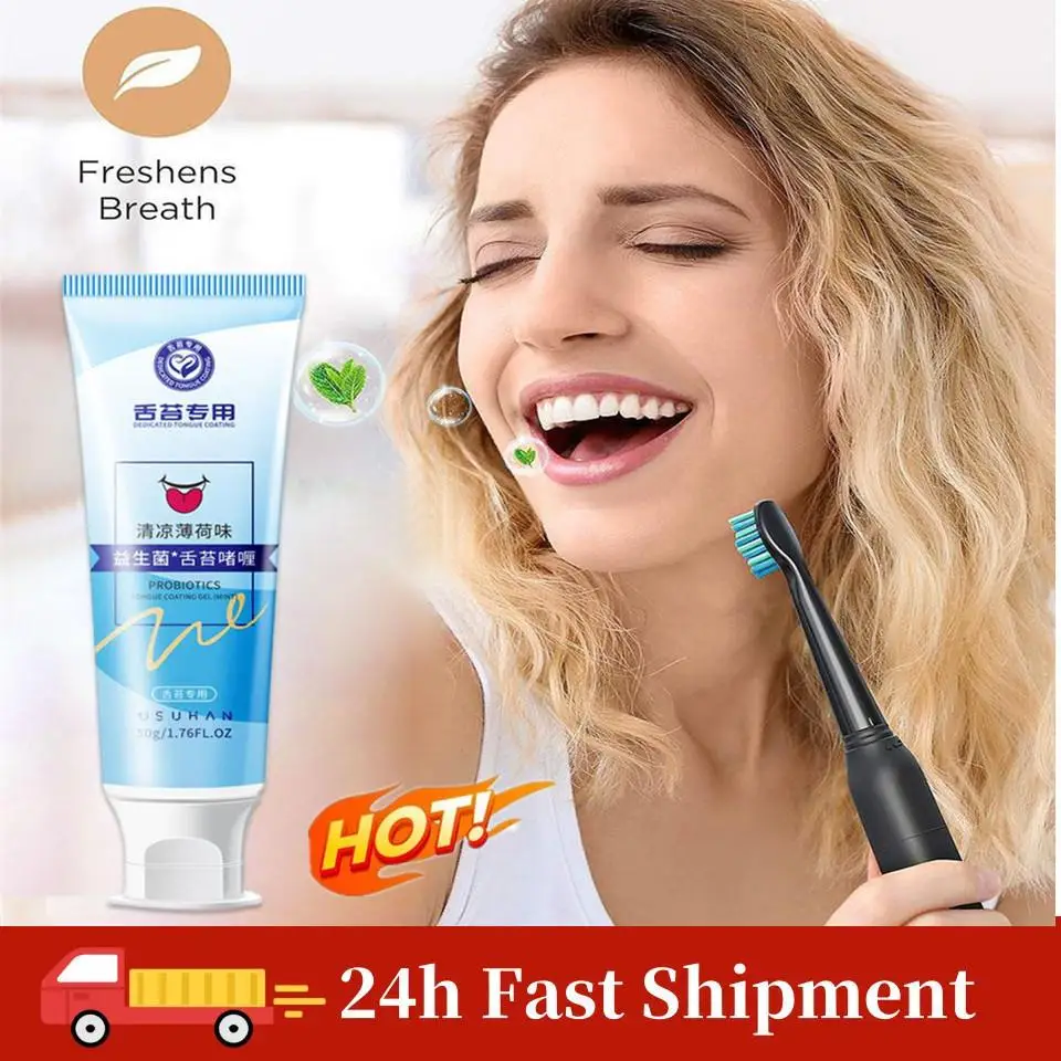 Tongue Cleaners With Brush Scraper Fight Bad Breath Mild Formula Cleaning Gel Remove Oral Odor Tongue Care