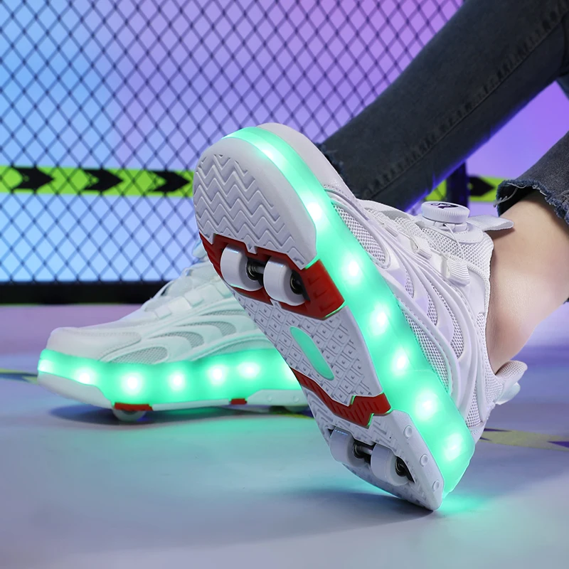 Sepatu Roda LED Anak-Anak Unisex Isi Ulang Roda Ganda Dapat Dilepas Remaja Hiburan Santai Inline Skates