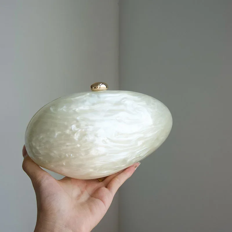 Oval Marble Beige Shell Acrylic Luxury Elegant Lady Evening Bag Cute Handbag Wedding Lady Girl Female Mini Purse