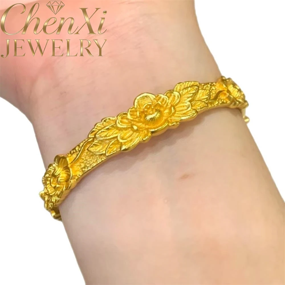 

High-End Sand Gold Three-Dimensional Peony Flower Bracelet Luxury Quality Fashion Fine Jewelry Exquisite Elegant Popular Charms