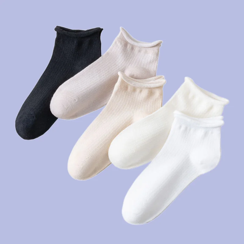 Calcetines de tubo corto para mujer, medias de algodón puro rizado, fino, transpirable, absorbente del sudor, 5/10 pares