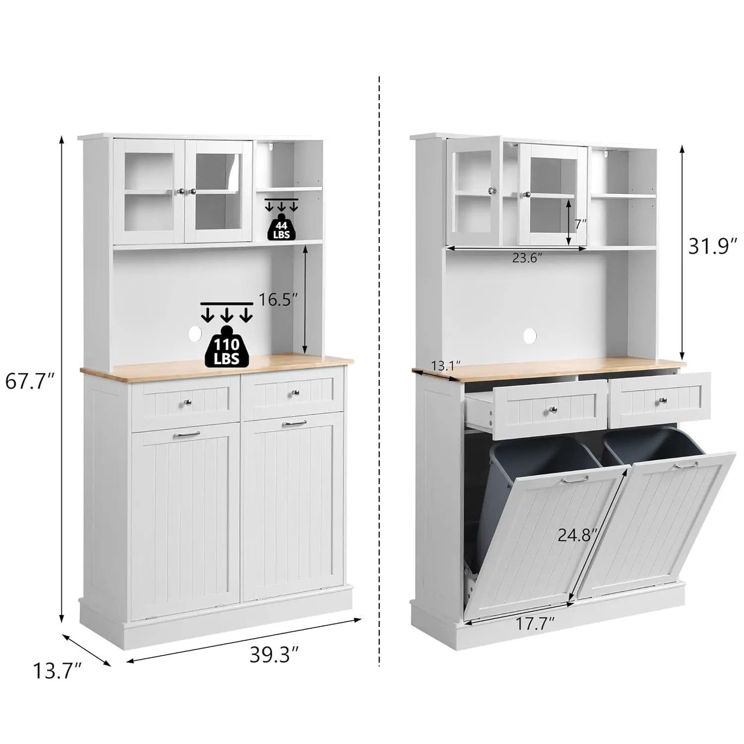 Tilt Out Trash Can Cabinet Wooden Kitchen Double Pull out Trash Can under Cabinet,Old White