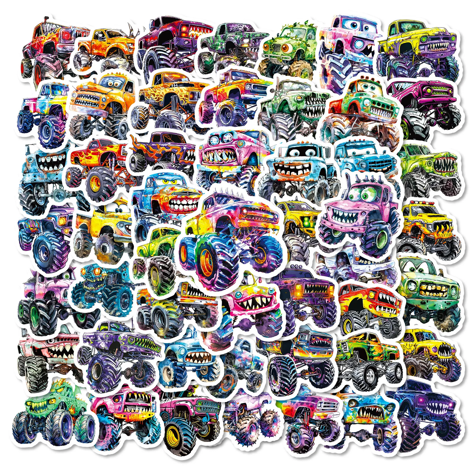 56/100Pcs Funny Doodle Monster Truck Car Cartoon Stickers DIY Game for Car Skate Helmet Suitcase Stationery Box Notebook Decals