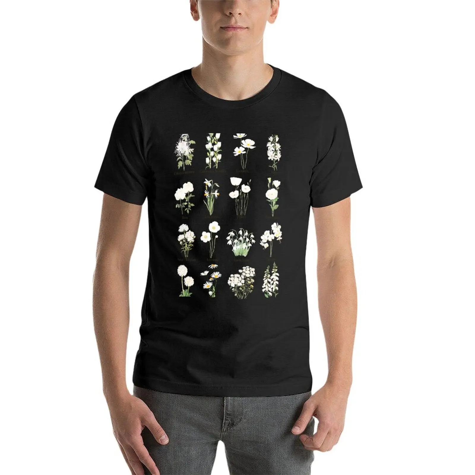 white flowers watercolour and ink collection T-Shirt anime clothes vintage men t shirt