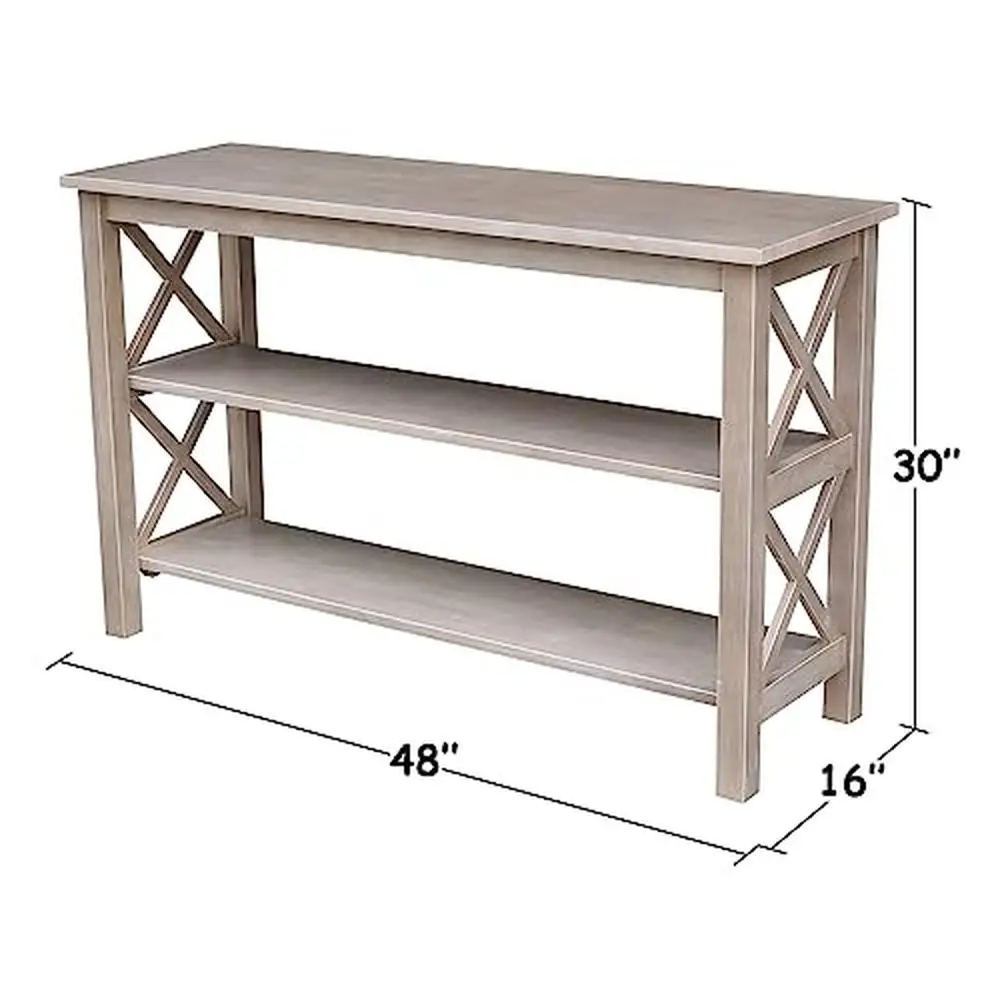 Solid Wood Console Table 2 Shelves Washed Gray Taupe Rectangular Design 30"H Residential Use image 2