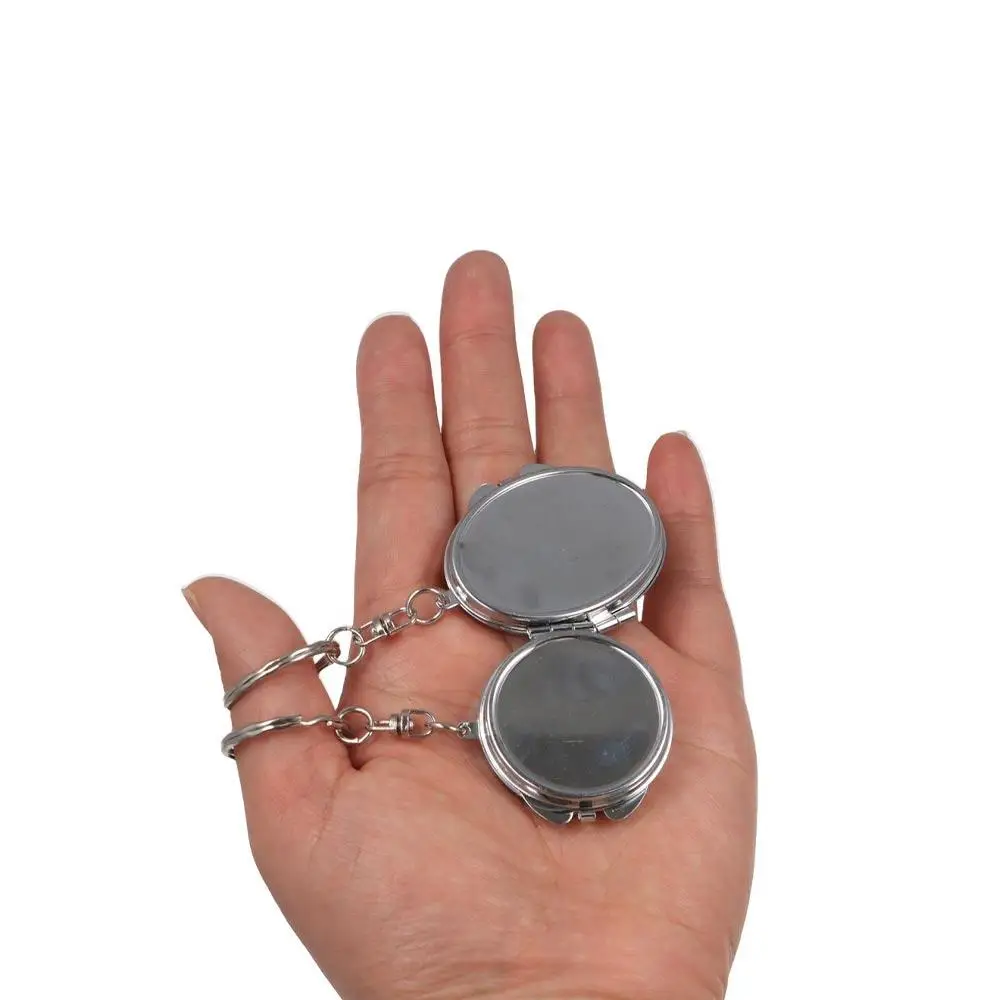 Makeup Mirror Folding Mirror Key Chain Metal with Key Ring Makeup Cosmetic Mirror Key Ring Folding Double Sides