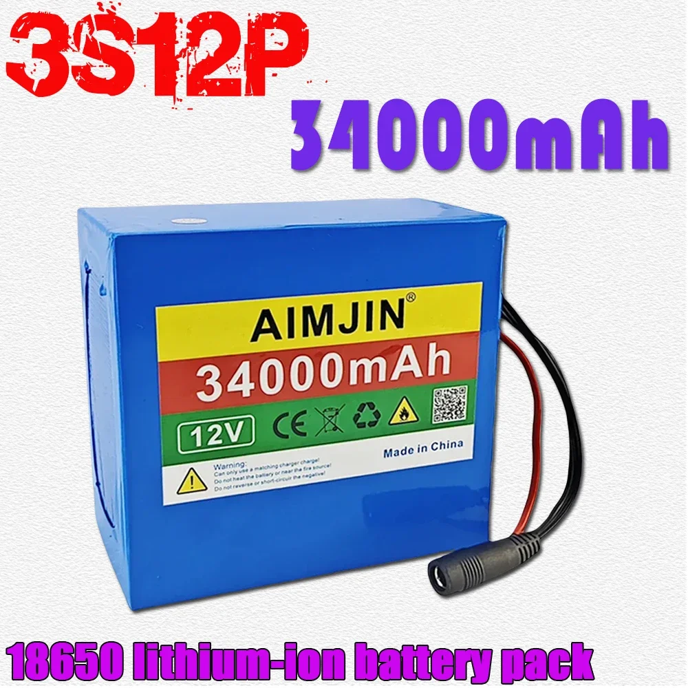 

High power battery 12V 3S12p 34ah, high power battery 500W, BMS 12.6V 34000mAh power battery For LED Lamp Light Backup Powe Etc