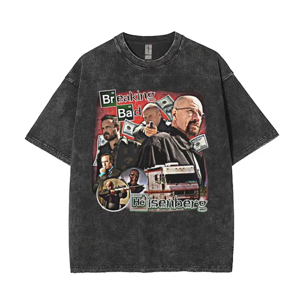 تلفزيوني كسر سيئة غسلها تي شيرت تقليدي هايزنبرغ والتر الجرافيك تي شيرت جيسي بينكمان قميص مطبوع الرجال المتضخم تي شيرت