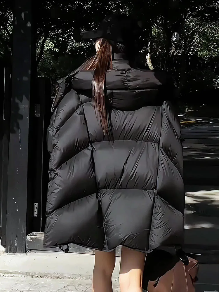 

Faionable Loose Bla Women's down Jaet White Du Feather Coat Long Sle Winter New Arrival by Dabeifang Thiened Mid-...