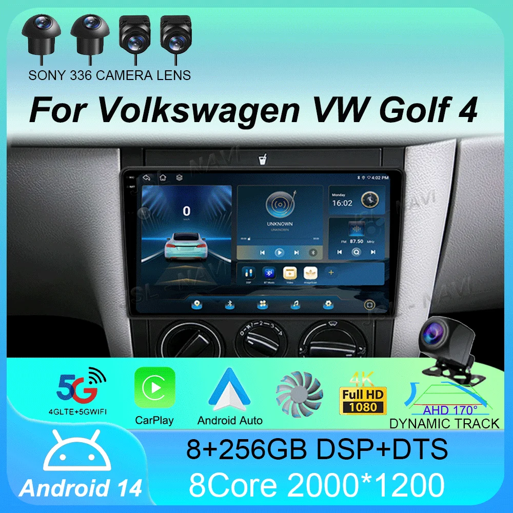 Car Radio Android14 For Volkswagen VW Golf 4 IV Jetta MK4 Classics Multimedia Player Stereo Carplay GPS Stereo 2din DVD