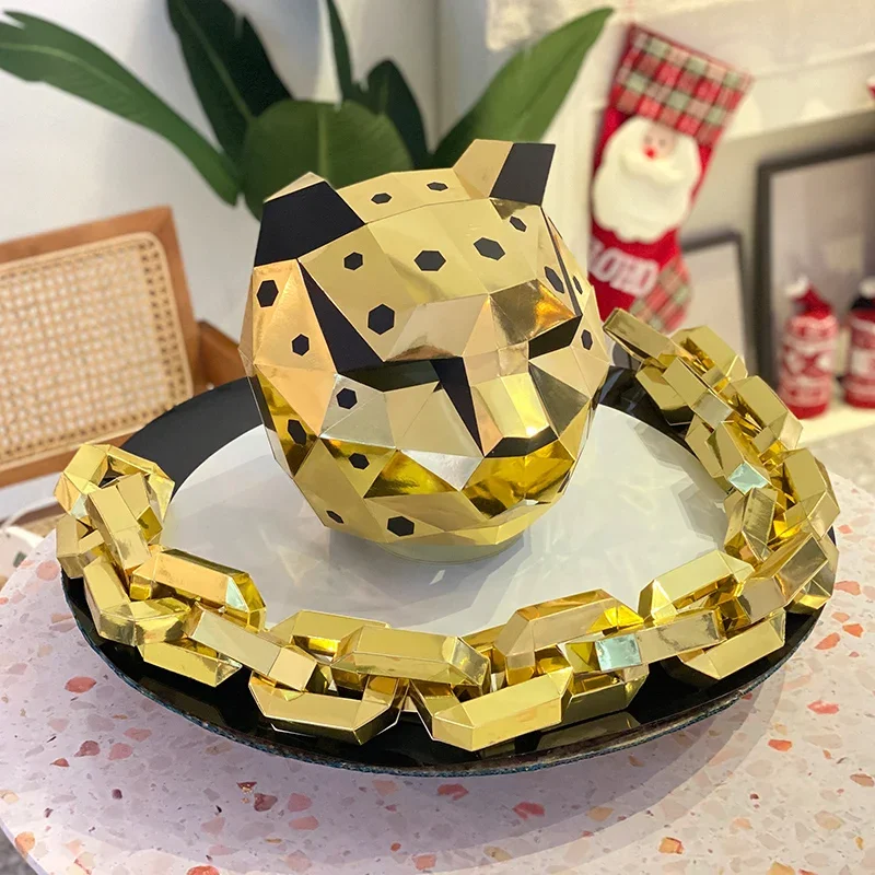 Golden Leopard mask, paper model, small size, origami costume, party, cos, 3D paper art, handmade craft, rty342