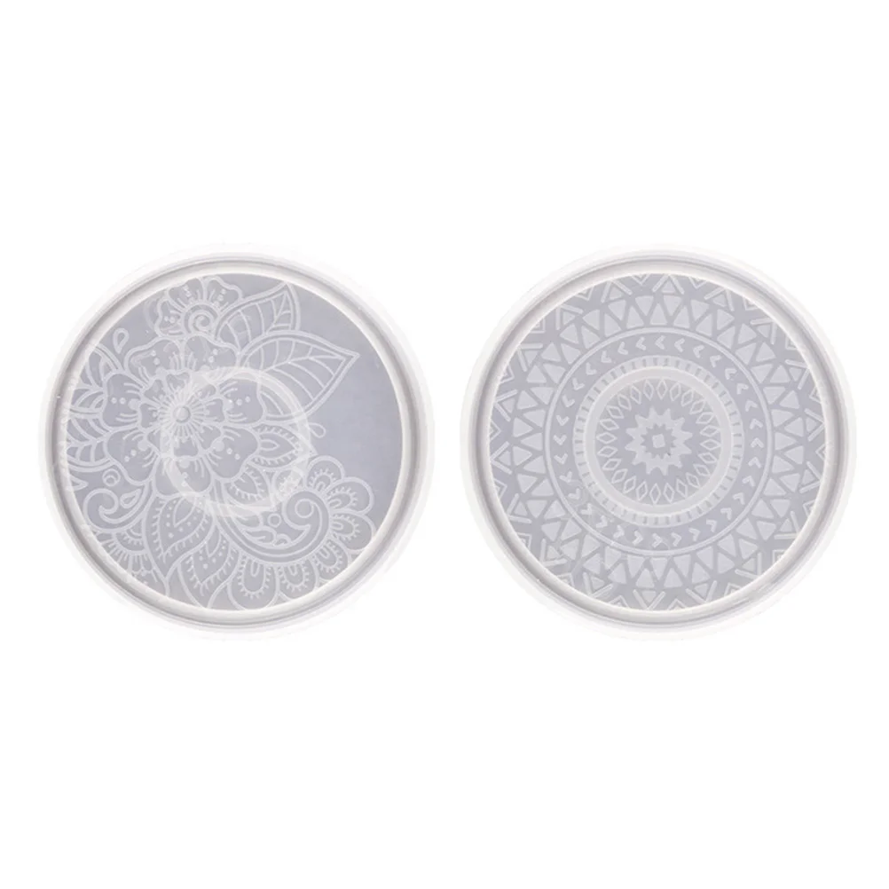 2 Pcs Coaster Mold DIY Crystal Epoxy Cup Mat Round Tea Transparent Silicone Mould