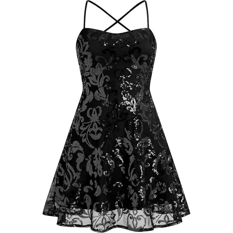

Sexy Sleeveless Backless Spaghetti Straps Sequined Little Black Dress