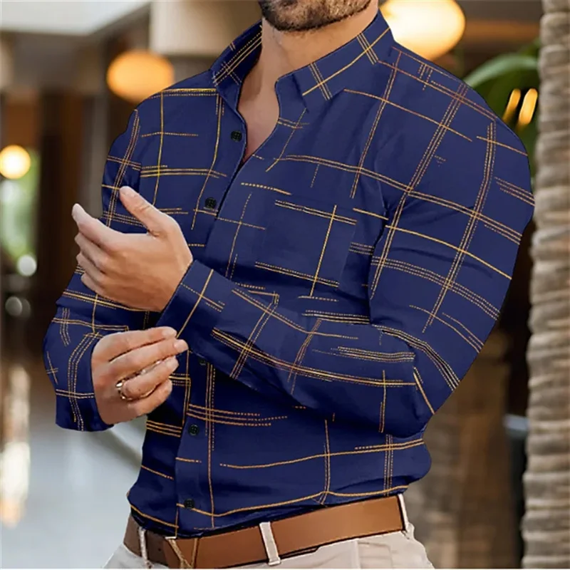 Camisa de manga larga con solapa para hombre, cárdigan informal Hawaiano de un solo pecho, a la moda, con bolsillo real, XS-6XL, 2024