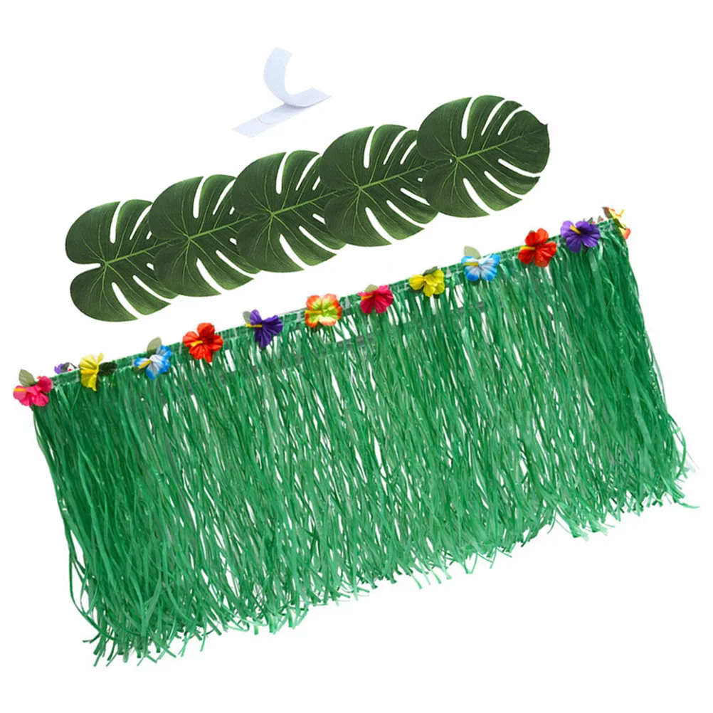 

Table Skirt Set Green Hawaiian Party Decor Monstera Table Runner Cover For Luau Gathering Tropical Desktop Decoration Simulation