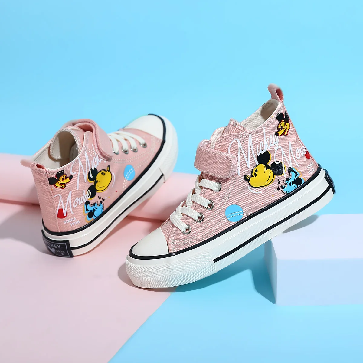 Disney Cartoon Mickey Shoes High-Top Children\'s Canvas Shoes Sneakers Student Non-slip Pink Black Shoes For Girl Boy Size 24-40