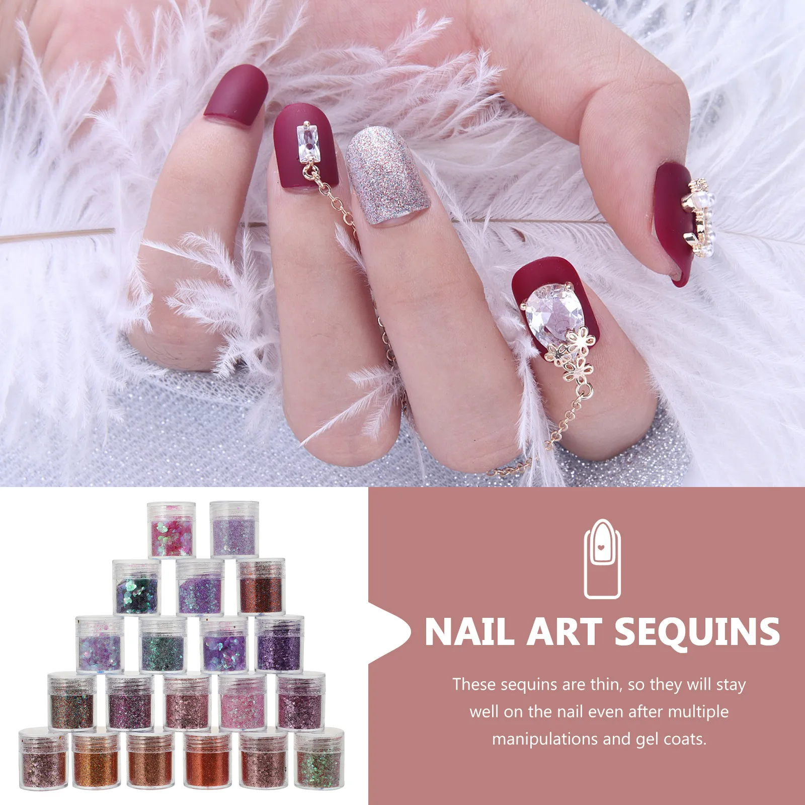 

20 Bottles Nail Glitters Delicate Sparkling Sequins for Nail Art Manicure Supplies Makeup Decor DIY Salon Home Use Portable