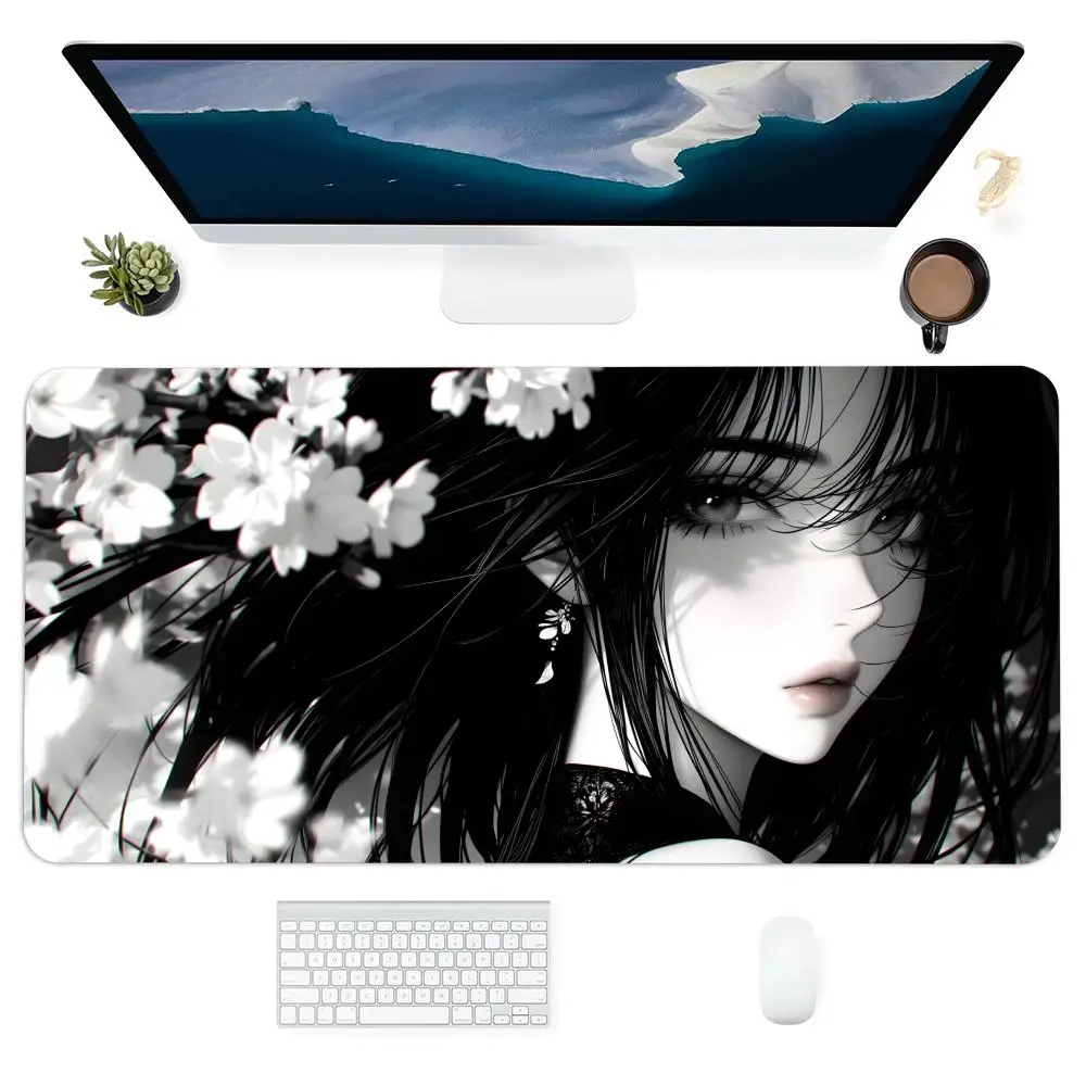 Ink Sakura Girl Mauspad, großes Gaming, rutschfest, Kunst-Mauspad, Computer, Laptop, Tablet, Matte, Tischkissen, Mini-PC, Spielmatte, Mauspads