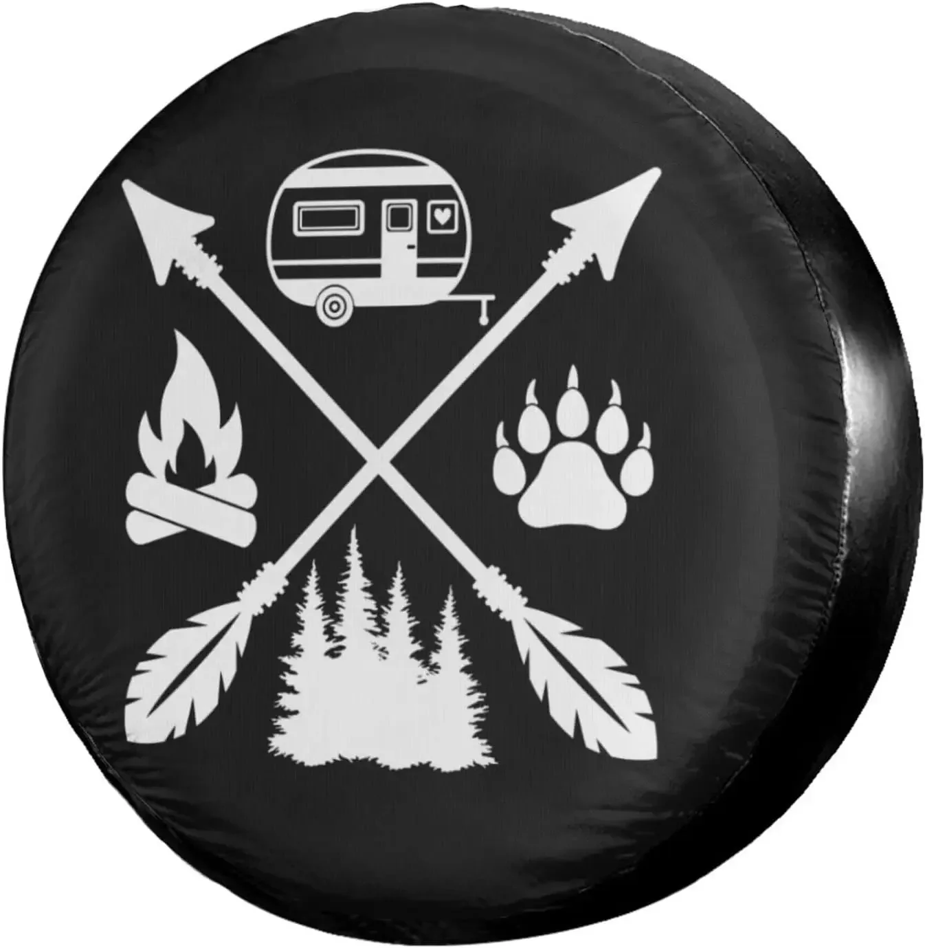 Funny Camping Pattern Spare Tire Cover Wheel Protectors Water Dustproof Universal Fit for SUV Truck Camper Travel Trailer