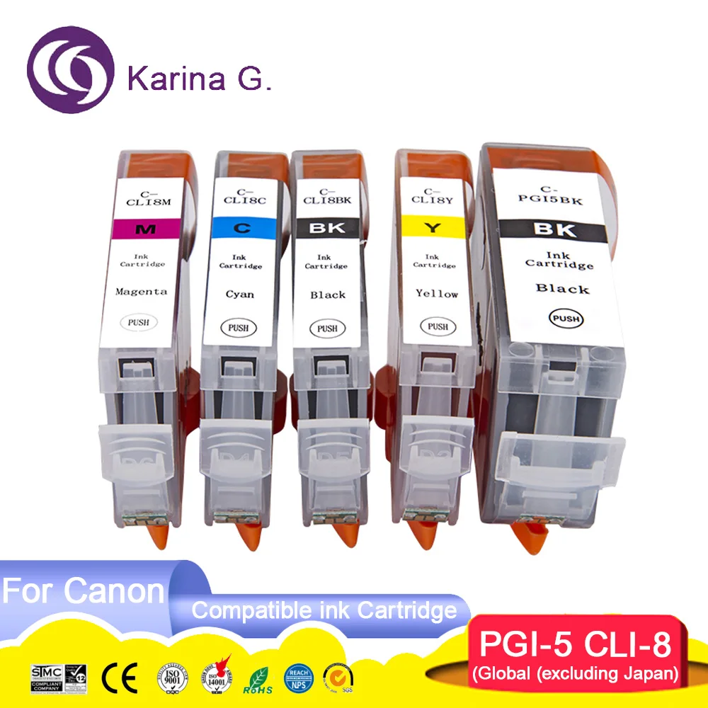 PGI-5 PGI5 CLI-8 CLI8 Compatible 5Color Inkjet Ink Cartridge for Canon IP4200/IP4300/IP4500/IP4500X/IP5200/IP5200R/IP5300