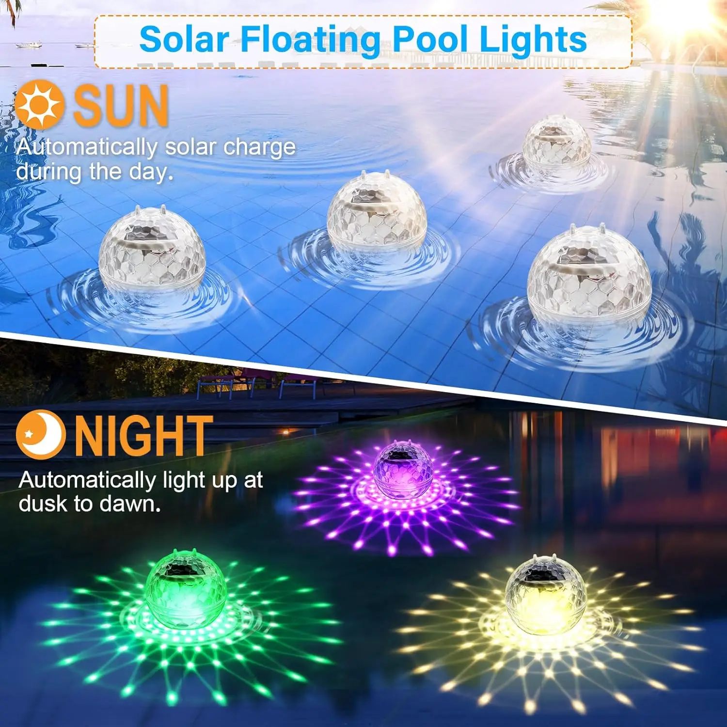 Floating Pool Lights, Floating Solar Pool Lights with RGB Color Changing Waterproof Pool Lights That Float for Swimming Pool