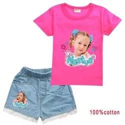 Like Nastya Show Clothes Toddler Girls Casual Outfits Boys Summer Clothing Kids Cotton T-shirts + Denim Shorts 2pcs Sets