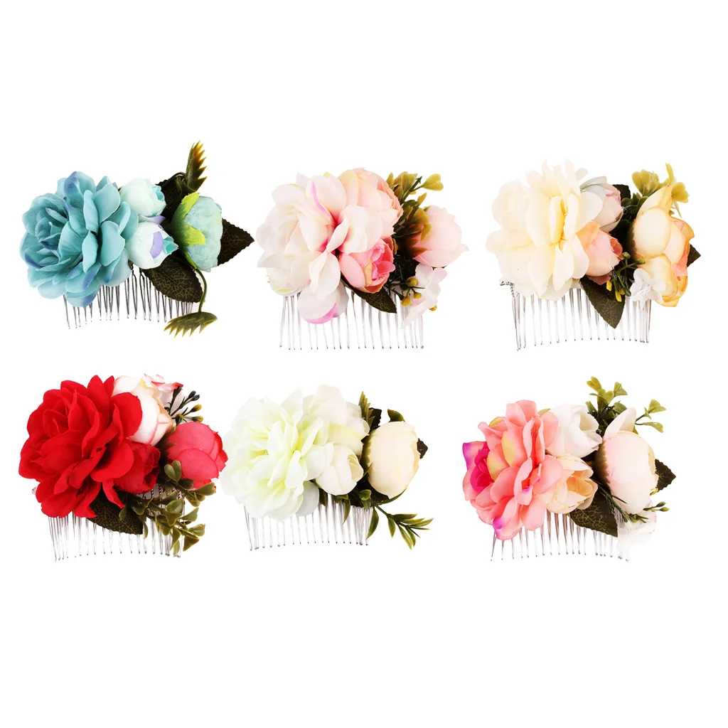 Boho Rose Flower Hair Comb para Mulheres, Clip, Slides, Wedding, Bridal Party, Beach, Girl