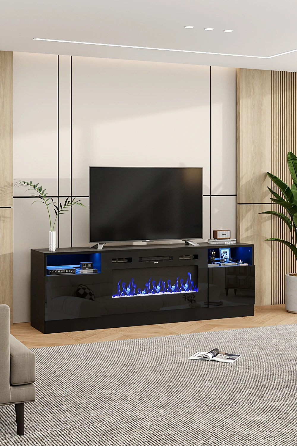 【Breeins】Recessed Electric Fireplace TV Stand with Closed Storage Home Decoration With Remote Modern