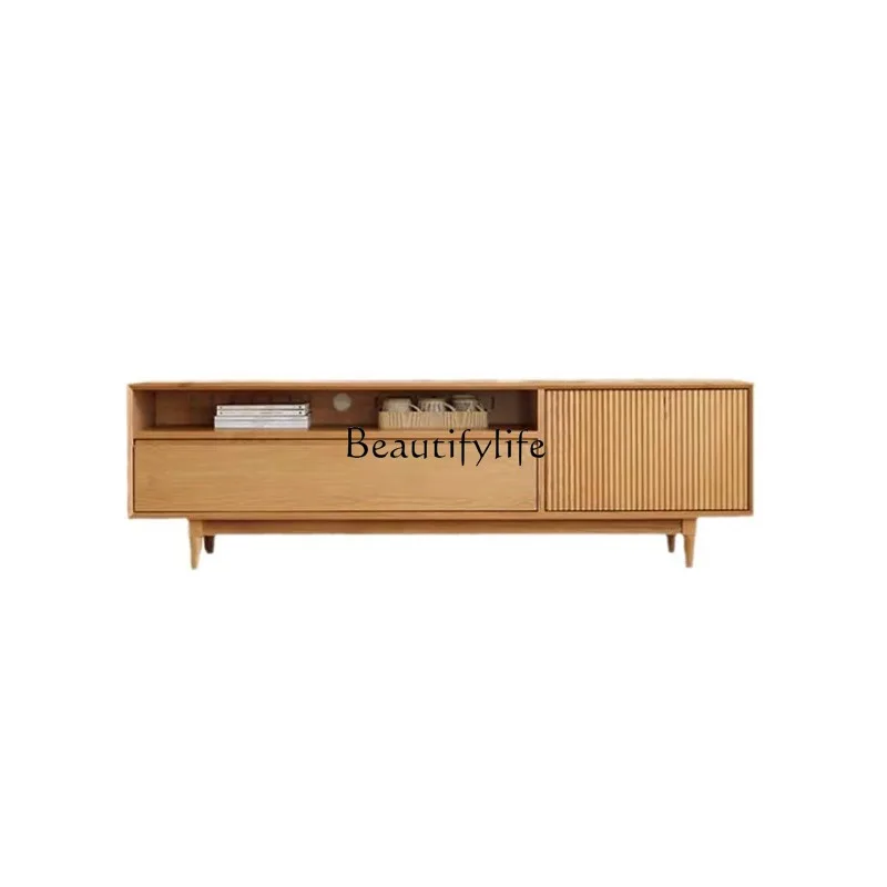 Nordic solid wood TV cabinet small apartment cherry wood simple log multi-functional locker