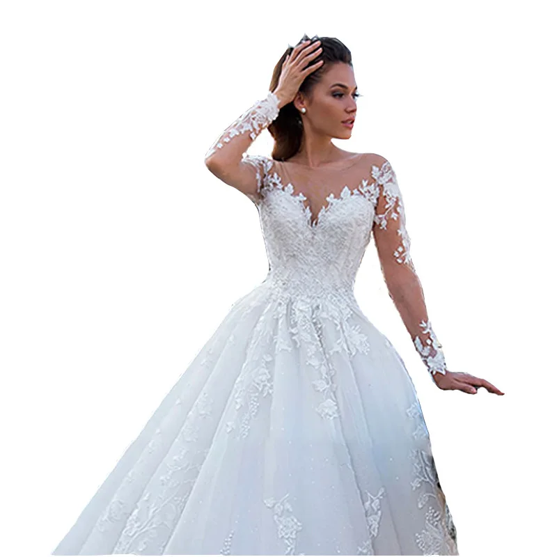 Elegant V Neck Wedding Gown European Style 2025 New Luxury Vintage Tulle Long Sleeve A Line Amanda Bridal Dress Luxury Wedding