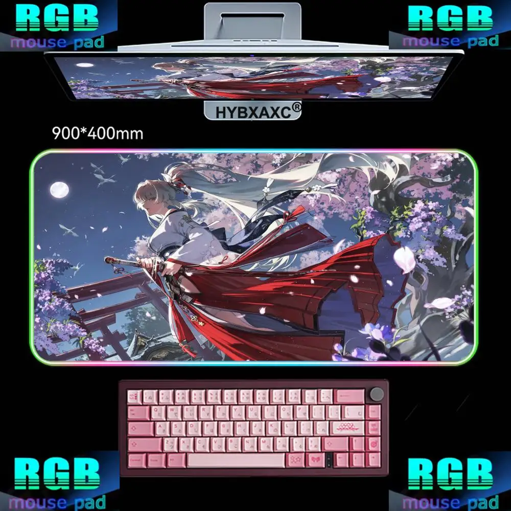 XXL HYBXAXC Mouse Pad RGB Gaming Mouse Pad Desk Mat HD Gamer Large LED Light XXL Wuthering Waves Anime girl Hiyuki RGB Mouse Pad