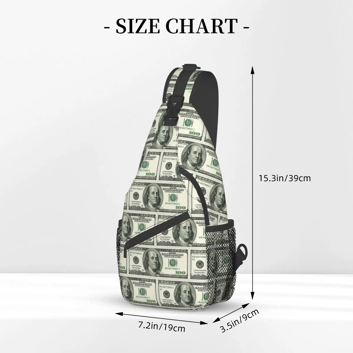 Benjamin Franklin 100 Dollar Bill Crossbody Sling Bags Small Chest Money Pattern USA Shoulder Backpack Daypack for Biking Bag