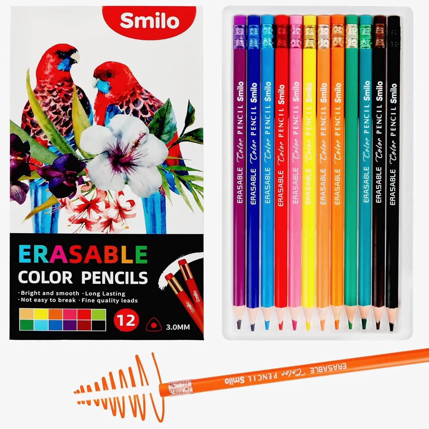 

12 Erasable Colored Pencils with Erasers for Drawing, Coloring Books, Art Projects, Smooth & Vibrant Colors for Adults & DIY