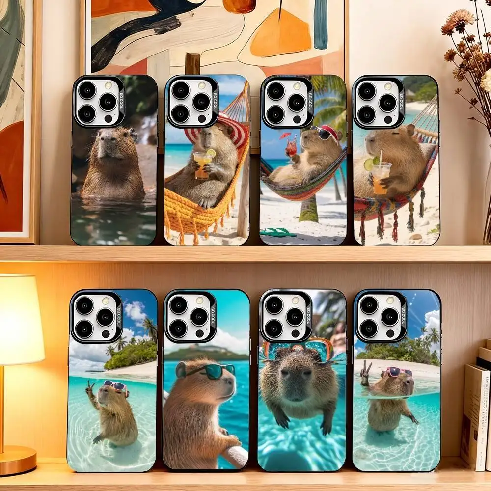 

Cute Fun Capybara Phone Case For iPhone 17,16,15,14,13,12,11 Plus,Pro Max,XS,Colorful Silver Black Cover