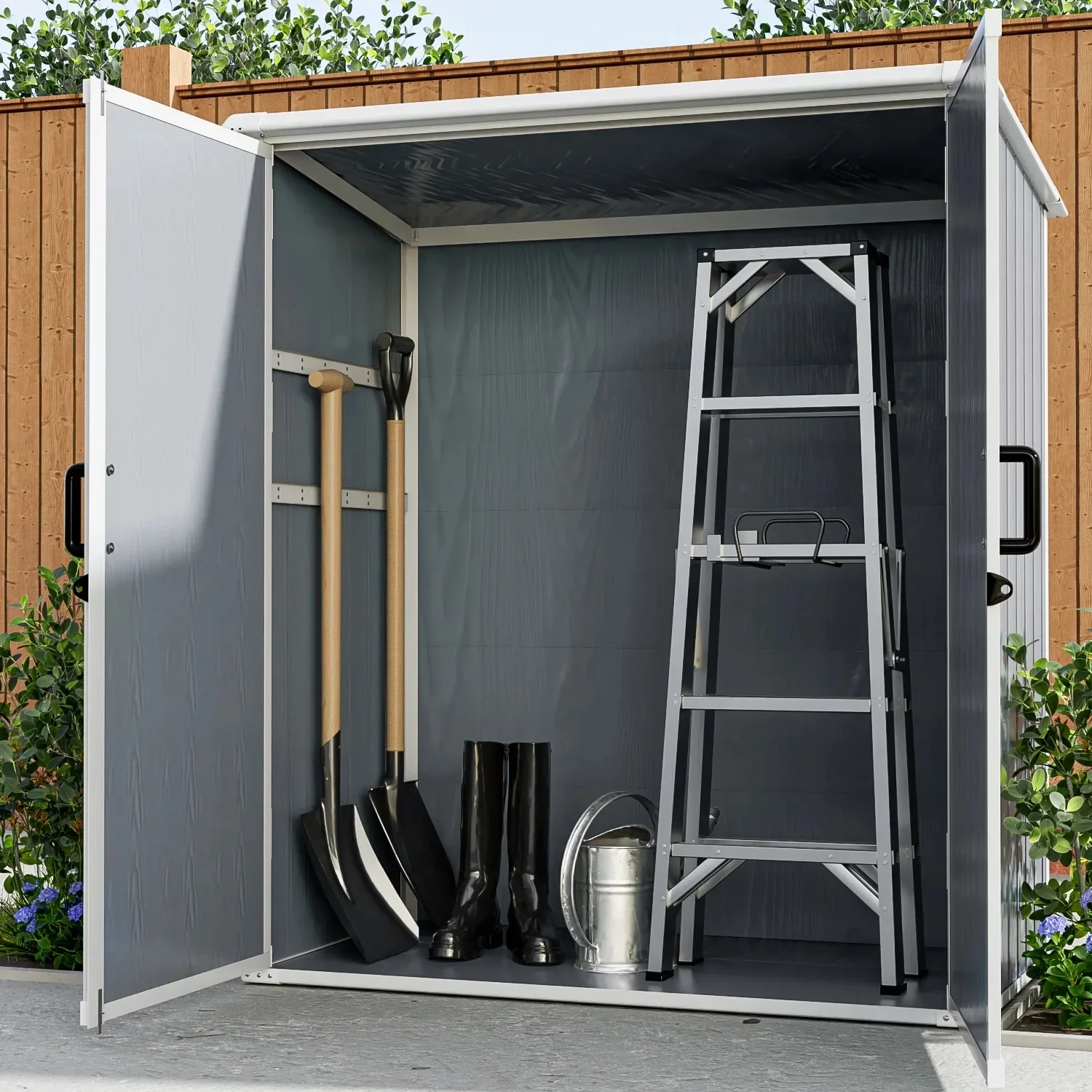 

2026 5x3FT Outdoor Storage Shed Waterproof Resin Plastic Cabinet with Lockable Doors for Bikes Patio Furniture and Tools