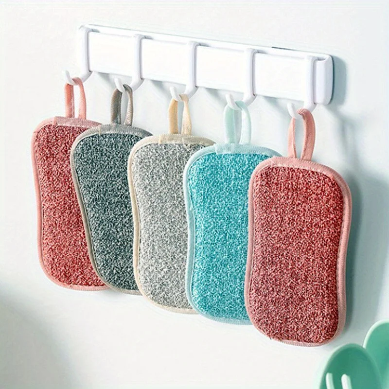 5PCS Super Absorbent Microfiber Double Sided Scrub Sponge for Dishwashing Kitchen Bathroom Clean Cloth Eraser Magic Sponge