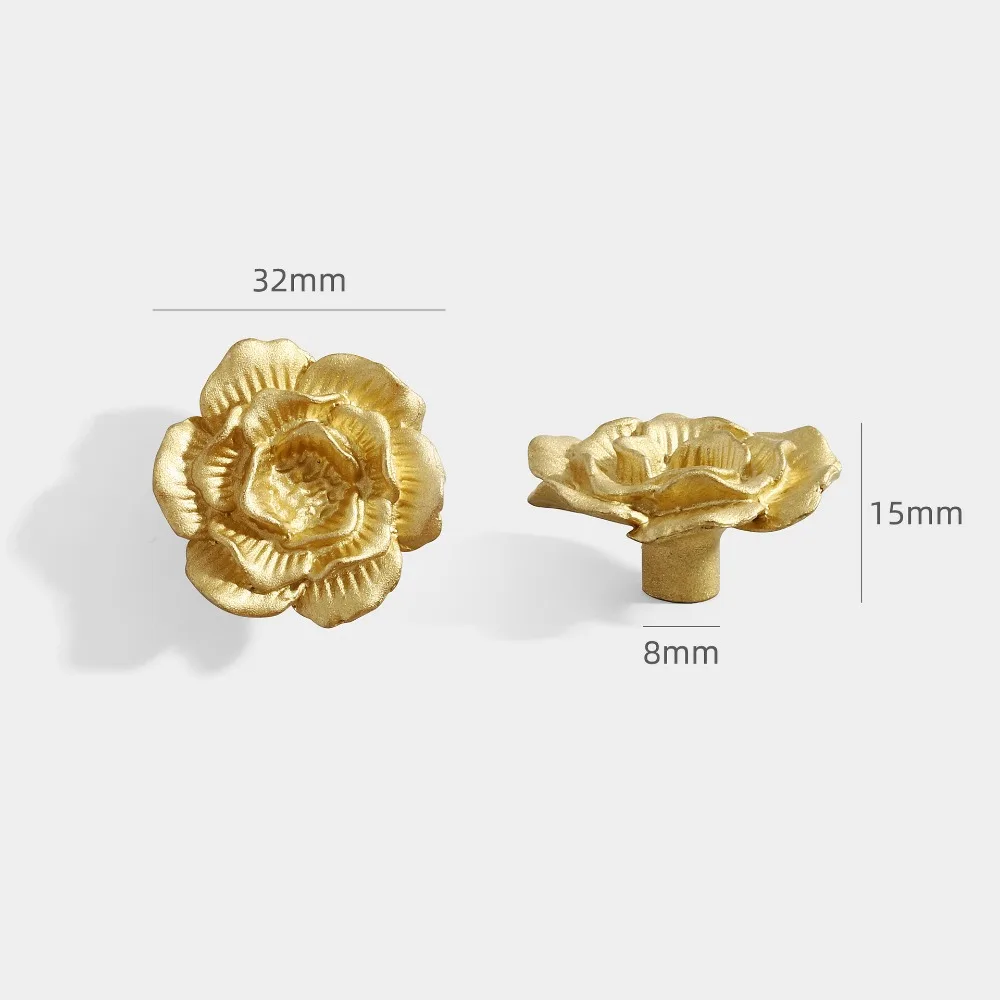 

Brass Vintage Flower Pull Handle Camellia Flower Flowers and Plants Brass Cabinet Pull Retro Decoration Floral Shaped Knobs