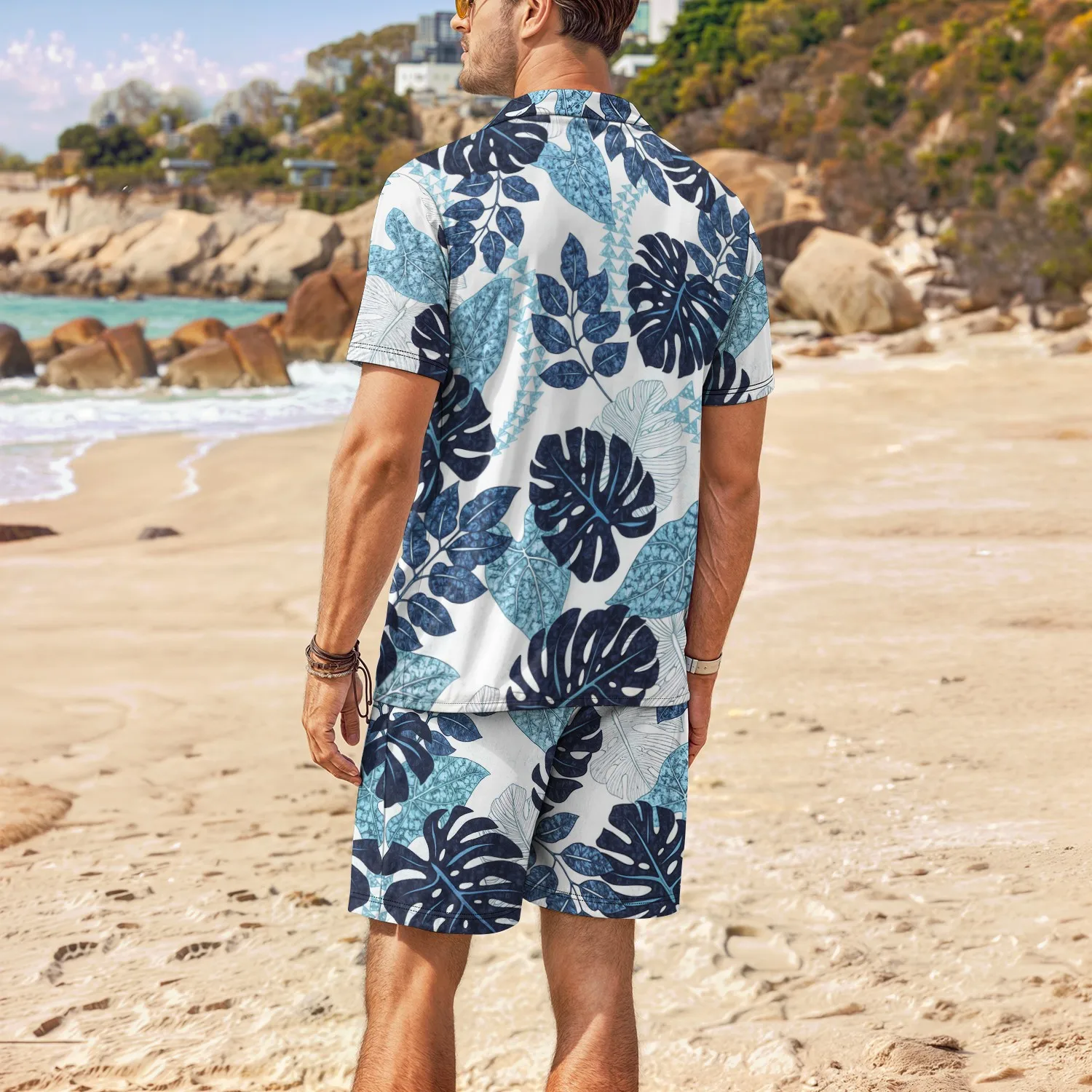 Palm Tree Tropical Men's Degree 3D Printed Hawaiian Shirt and Shorts Set Casual Fashion Short Sleeve Shirt Set for a Lightweight