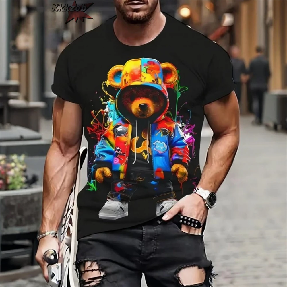 

Men's T-Shirt Bear 3D Print Pattern T-Shirt Short Sleeve Men's T-Shirt Short-Sleeved Summer Outdoor Casual Round Neck Top Shirt
