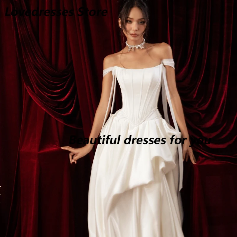Elegant Off The Shoulder Wedding Dresses Ruffles Satin A-Line Bridal Dress Princess Wedding Ball Prom Gowns Customized