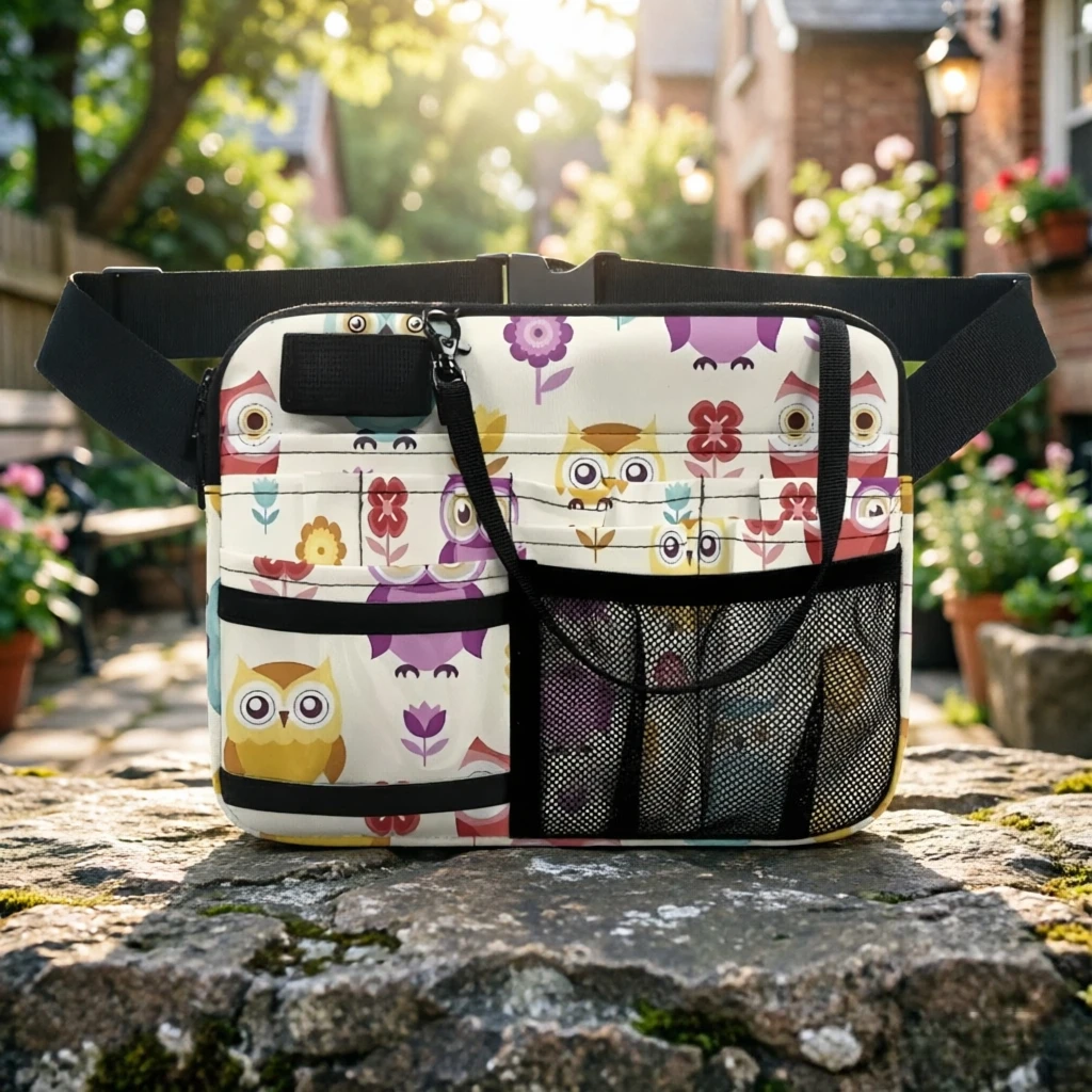 cute-owl-print-nurse-waist-bag-multi-pocket-medical-pouch-with-mesh-pockets-adjustable-strap-for-nursing-essentials