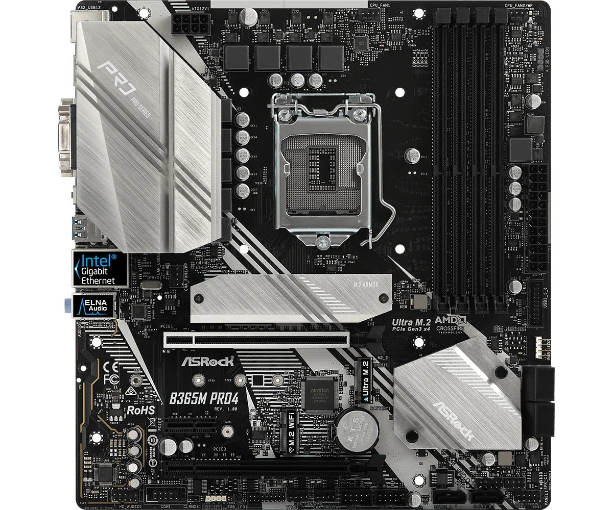 ASRock B365M PRO4 Motherboard mATX Intel B365 LGA1151 DDR4 64GB SATA3 M.2 HDMI DVI-D VGA for 8/9th Gen Intel Core Processors