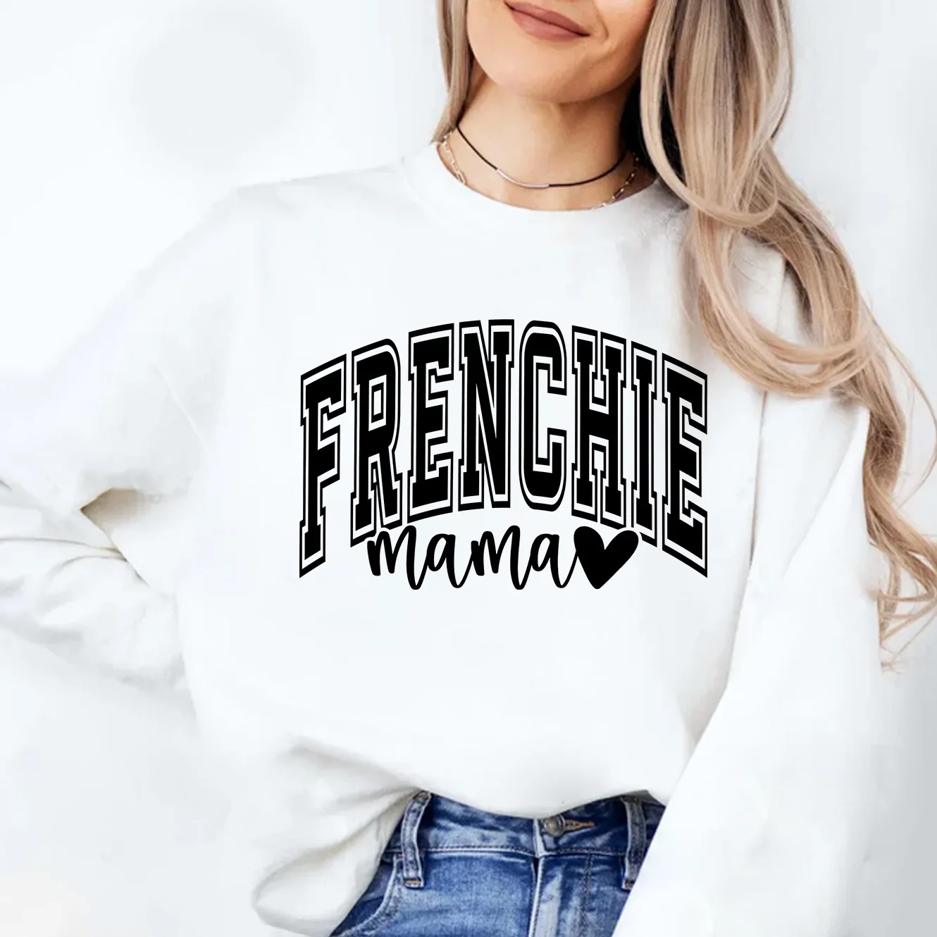 

Frenchie Mama Women's Casual Harajuku Sweatshirt Round Neck Pullover Woman Vintage Trendy Clothing