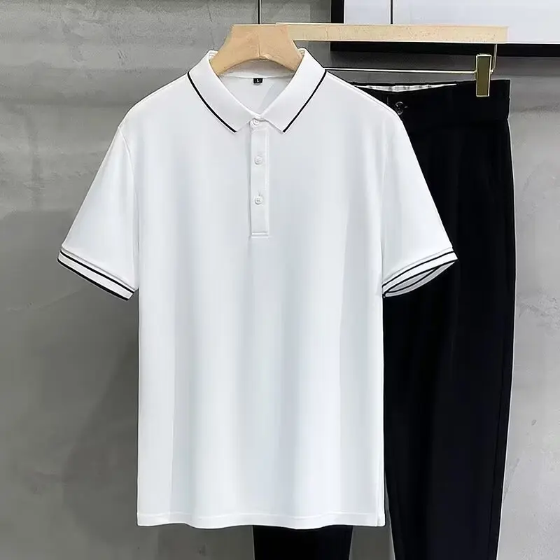 

TRSYPHXM Trendy British style men's business casual lapel short sleeved polo shirt with collar and half cut sleeves for summer